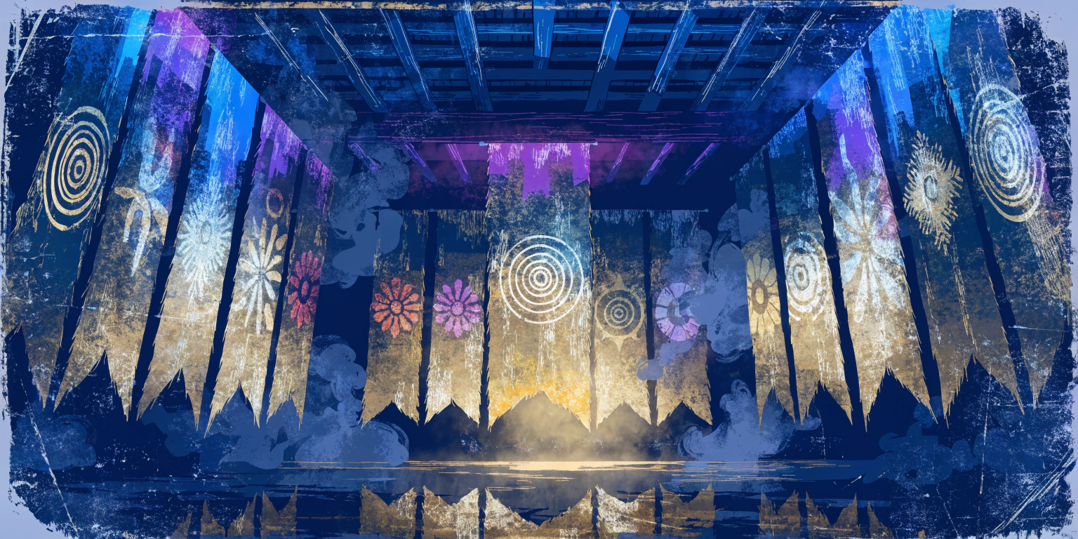 A ronin standing in a vast dojo with golden banners and symbols - representing the role of culture in driving strategic business intent