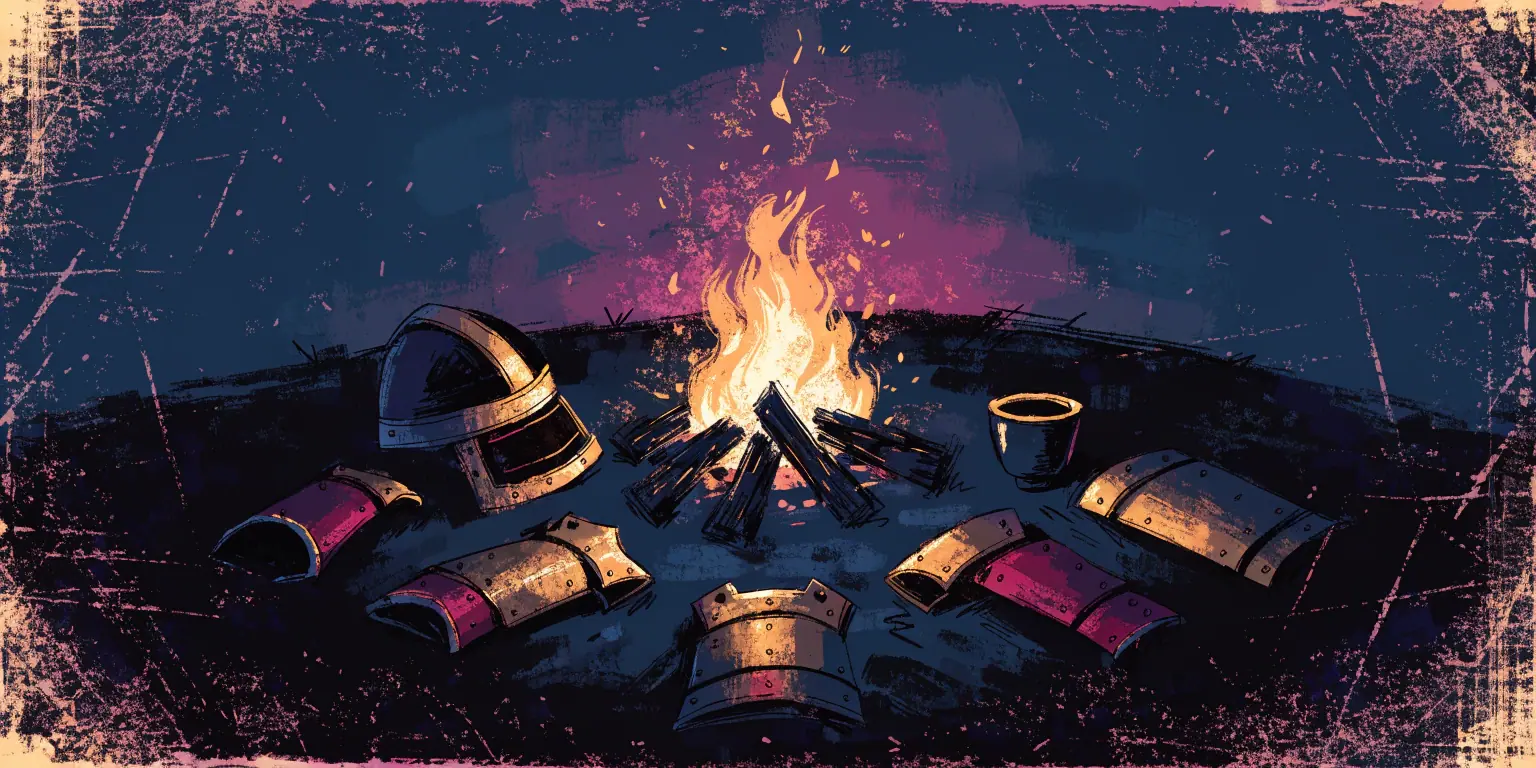 A ronin at a golden-lit feast table set for one in a dark hall - representing effortless success through gratitude