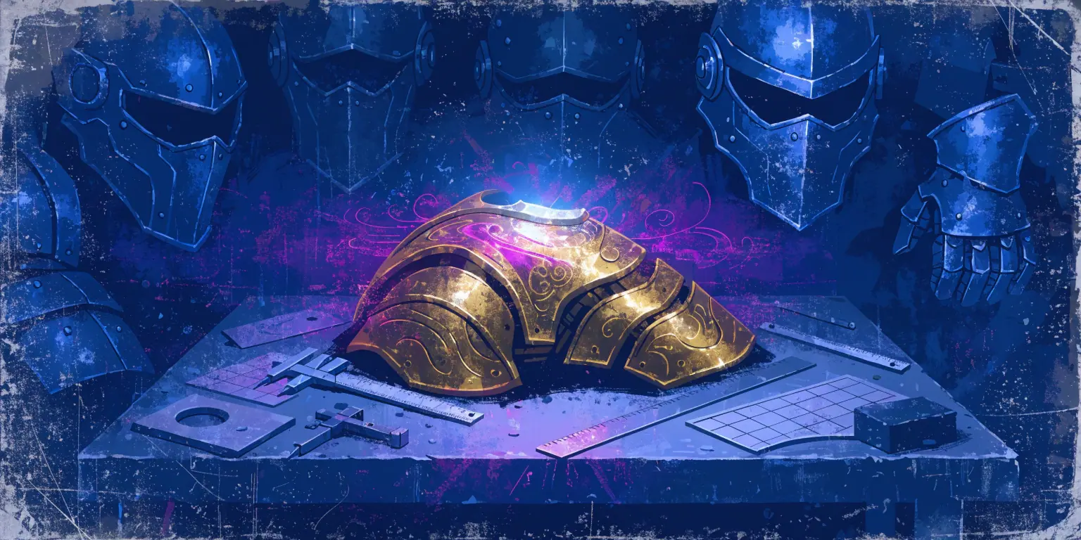 A ronin fitting a custom golden armor piece with precise adjustments - representing personalization and deepening engagement