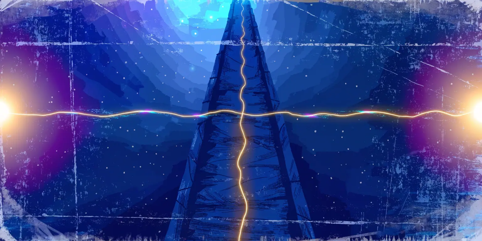 A ronin standing at the base of an enormous illuminated pyramid rising from the ocean - representing the growth pyramid for scalable business success