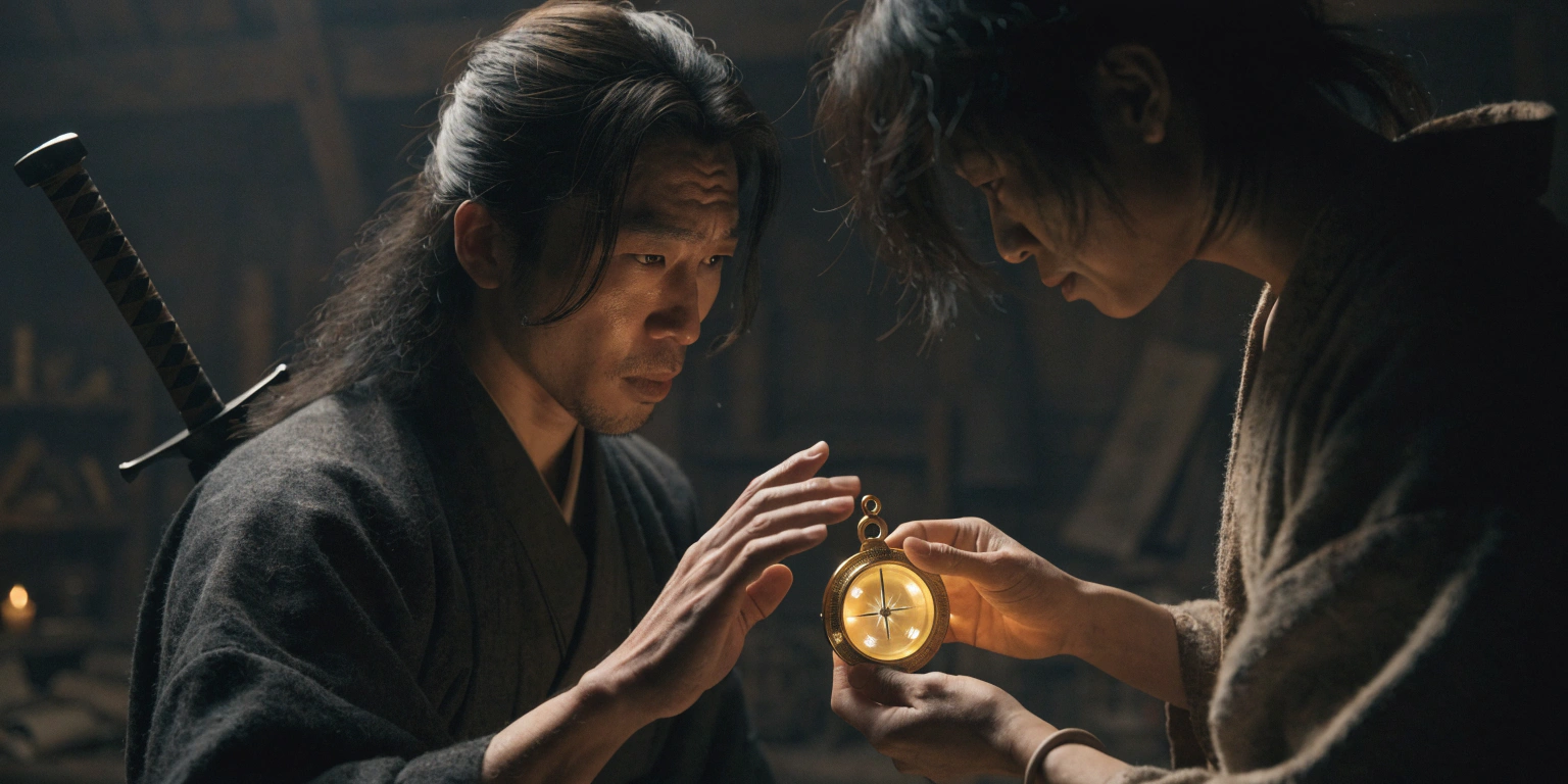 online-presence-old-social-media-accounts-revive A ronin restoring golden fixtures on a weathered dark ship - representing reviving old social media accounts