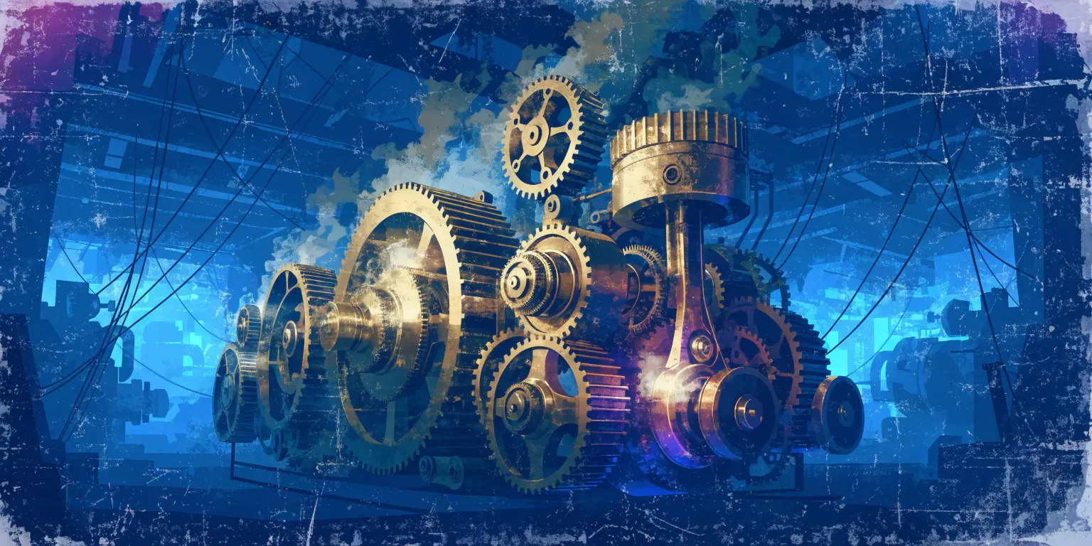 A ronin overseeing a ship's golden skeletal framework under construction in a dark shipyard - representing operational systems as the backbone of business
