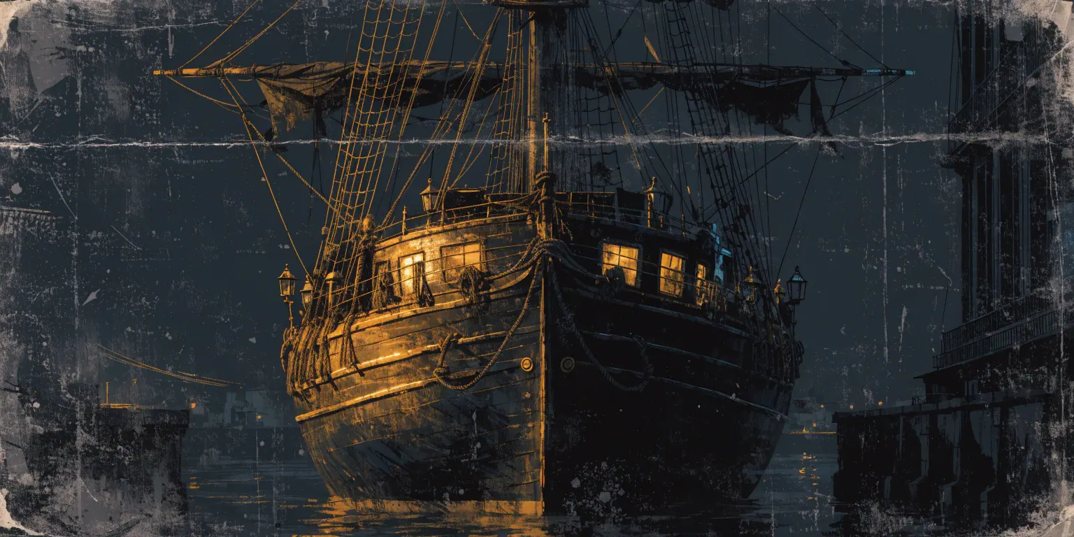 A ronin connecting golden extensions and tools to a ship already at dock - representing unlocking potential beyond a website